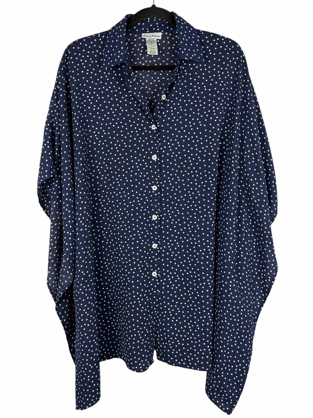 Tommy Bahama Navy Polka Dot Oversized Dolman Sleeve Blouse Large/XL